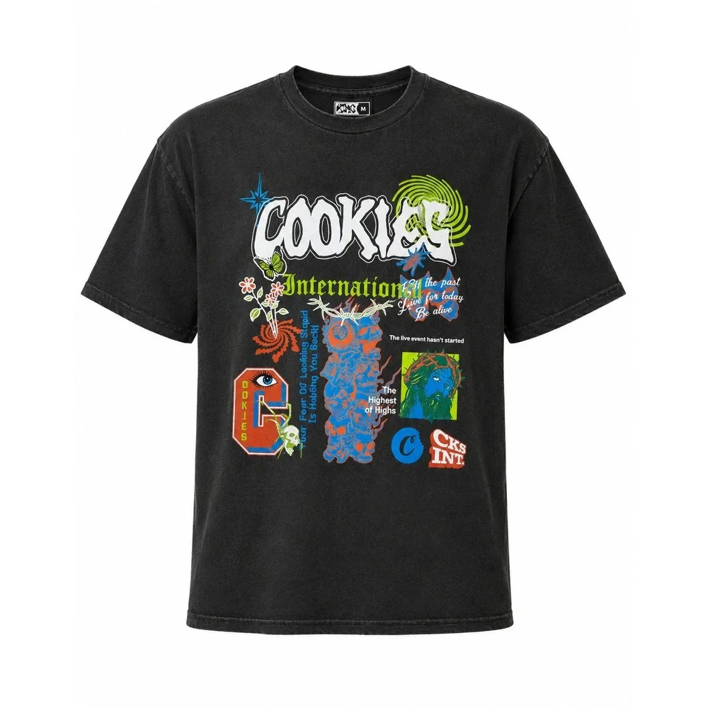 Cookies International Medium Acid Wash Graphic T-Shirt Streetwear